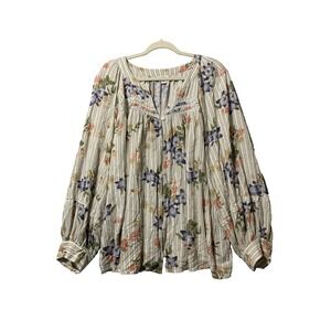 Sonoma Goods For Life Shirt Womens 4X‎ Cream Floral Stripe Boho Peasant Lace
